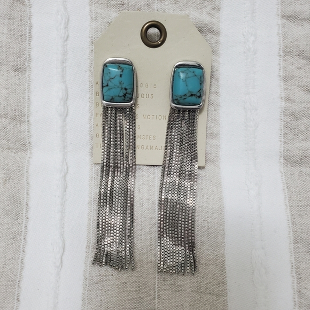 Anthropologie Turquoise Blue and Silver Tassel Earrings